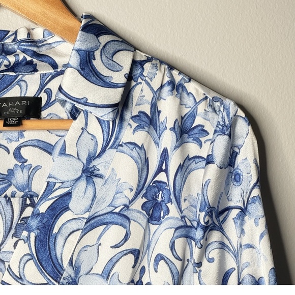 NWT Tahari Petite Hammered Satin Shirt Dress Faux Wrap Styling Long Sleeve Midi - Picture 7 of 16